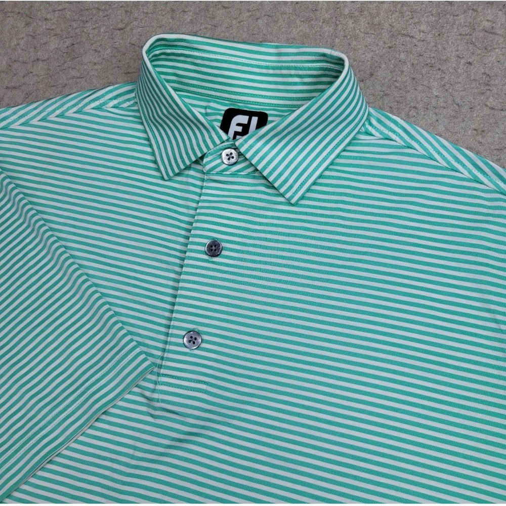 FootJoy Golf Polo Shirt Mens Large Green White Striped Short Sleeve